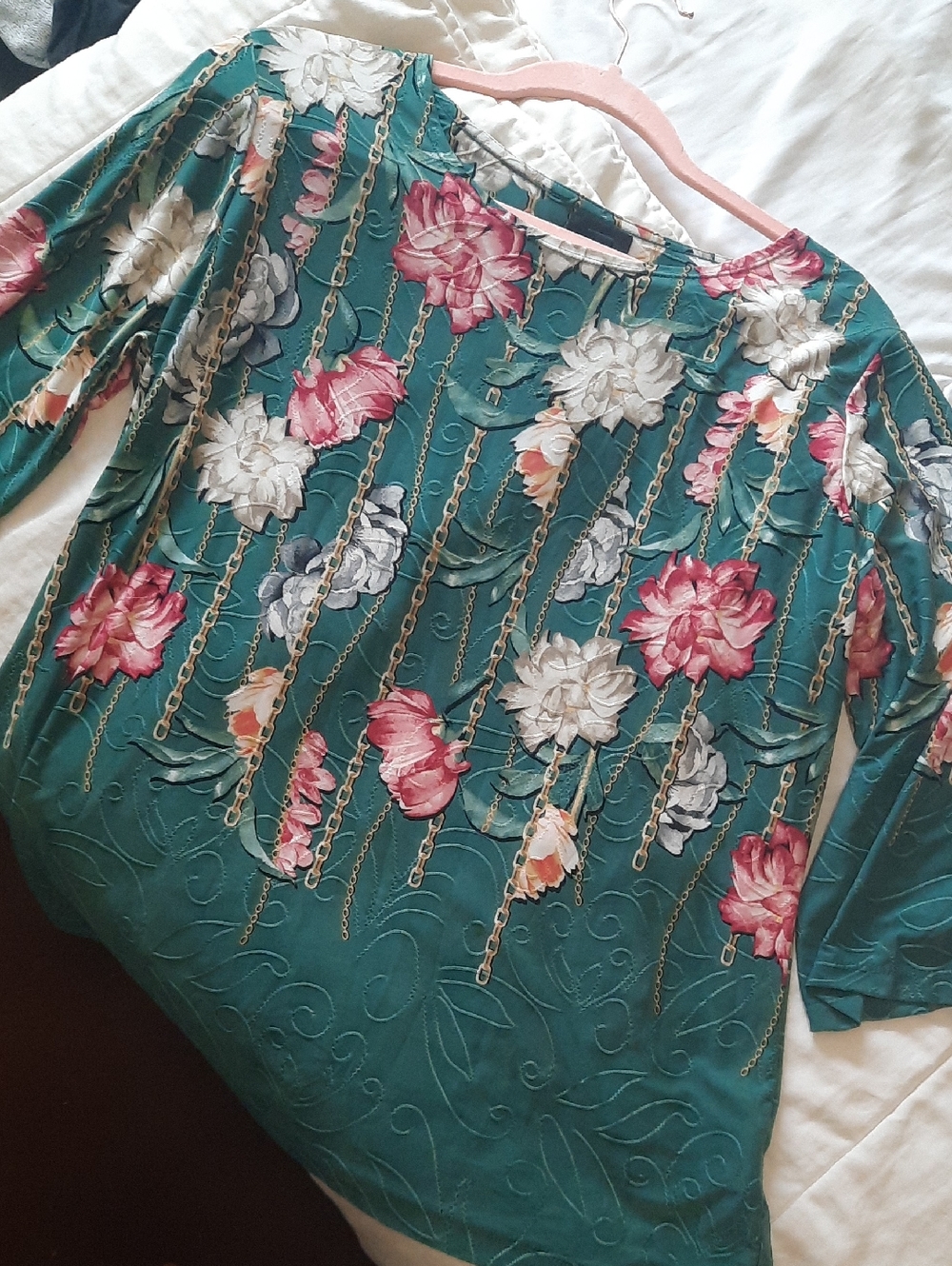 Floral Chain Print Women’s Top in Teal